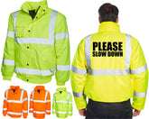 Road Awareness Hi Vis Bomber Jacket Please Slow Down Car Drivers Construction Warning Safety Reflective Hi Viz Jacket Coat Animal Protection